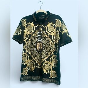 V.I.P.   Collection Men's Shirt with Black and Gold Baroque Design